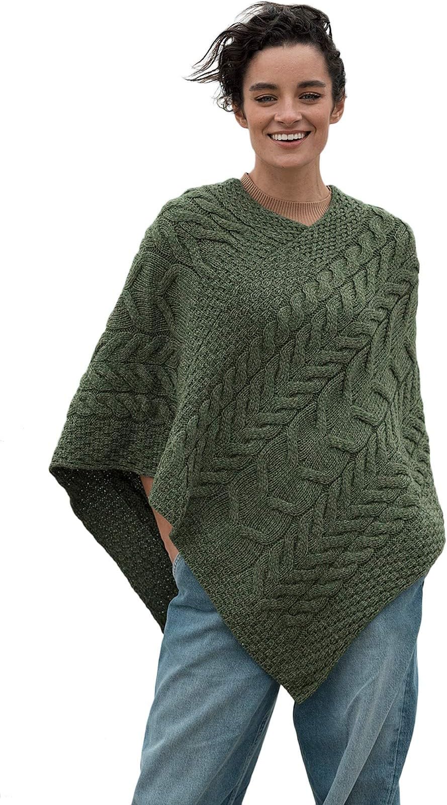 Aran Woollen Mills Superweicher Stilvoll Poncho aus 100% Merinowolle