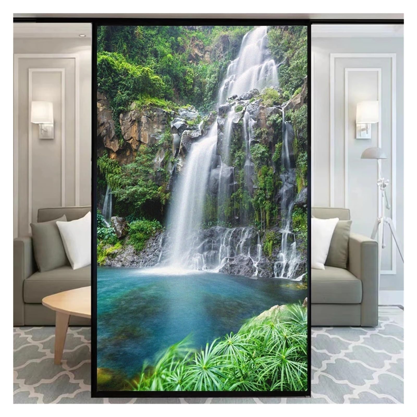 Static Cling Privacy Window Film Heat Control UV Blocking Glass Sticker Frosted Landscape Scenery Tint for Bathroom,Windows(90x200cm)