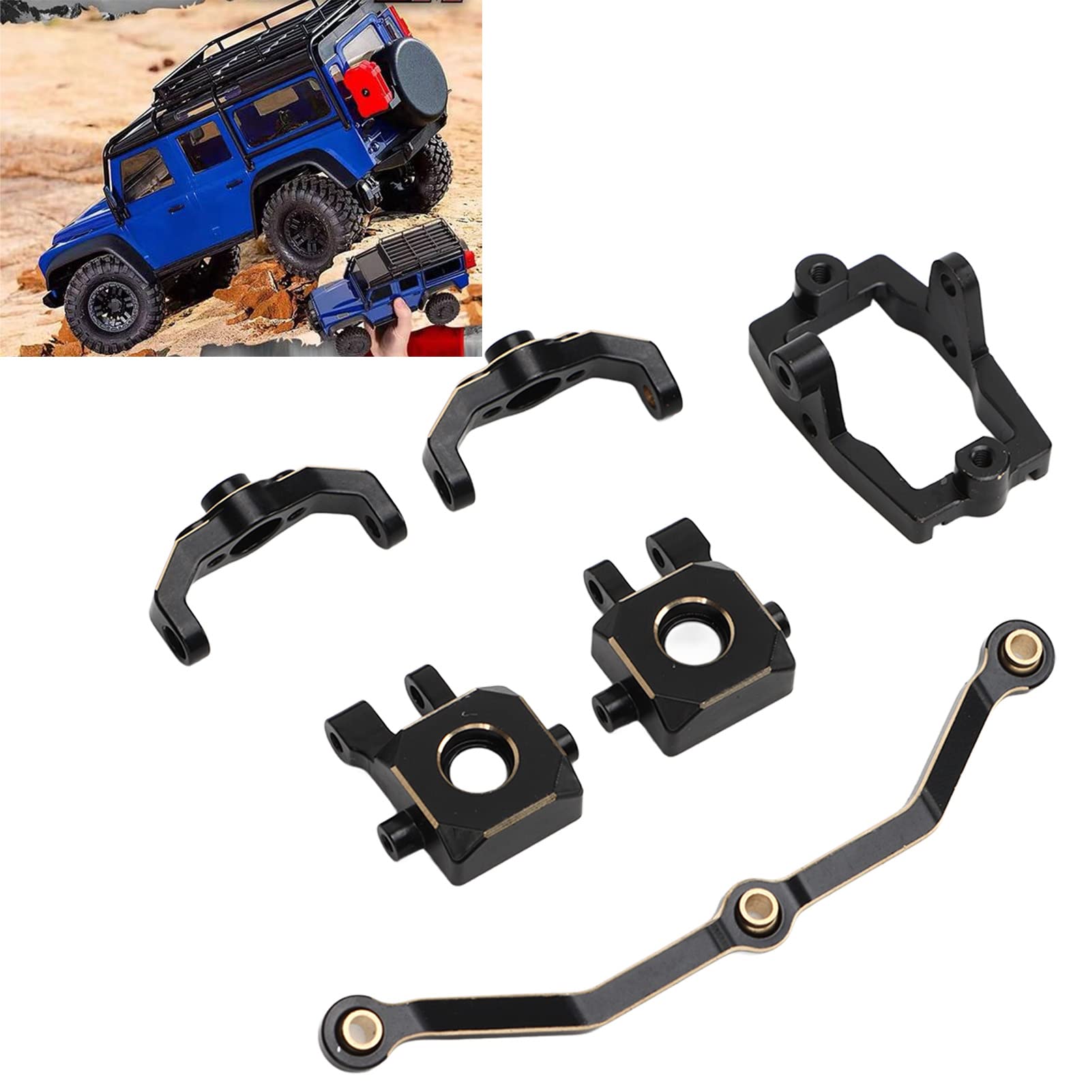 Kit tazza sterzo RC per impieghi gravosi Set di staffe servo per tirante del sedile a snodo in ottone nero e oro Set di staffe servo per assemblaggio di aggiornamento premium