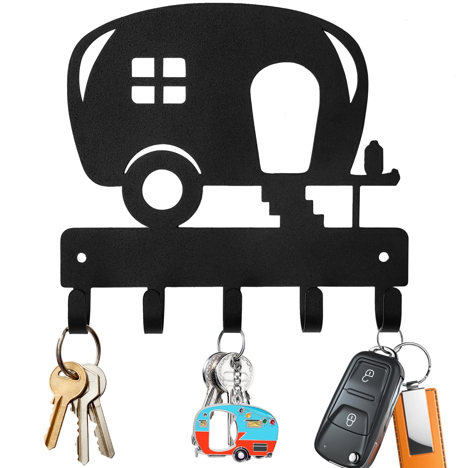 Domemit Caravan Accessories, Key Hook, Key Holder for Wall Self Adhesive or Drilling 2 Ways Installation with 5 Hooks, Caravan Essentials Gadgets Kitchen, Caravan Decor Gifts for Men Women