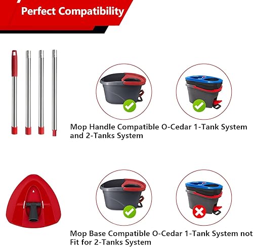 Miniatura 2 de Repuesto de mango de trapeador, 4 secciones compatible con recambios de mopa giratoria O-Cedar de 30 a 58 pulgadas con 1 cabezal de trapeador base