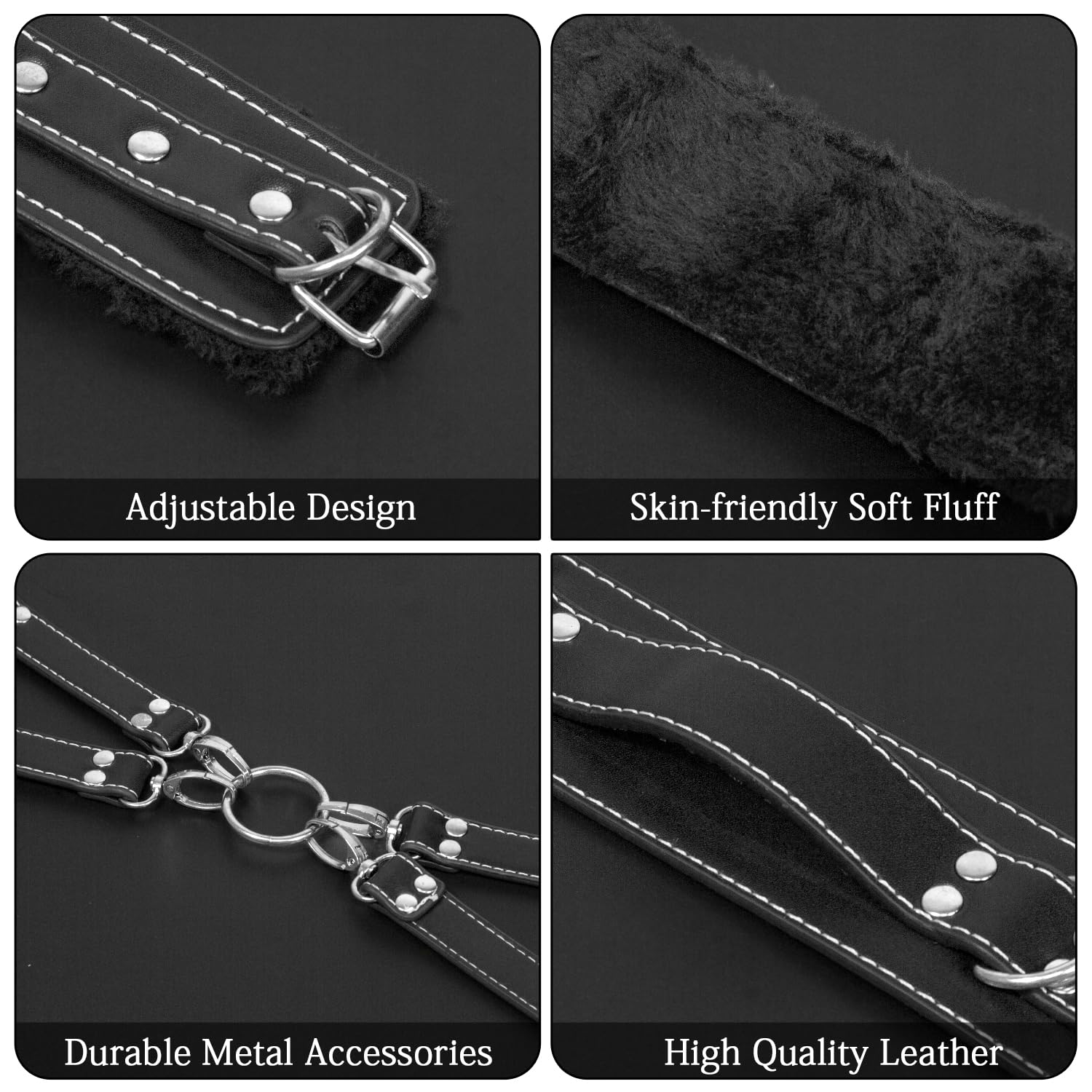Sex Toys BDSM Bondage Restraints - 4 Pcs Restraints BDSM Kit with Handcuffs Ankle Cuffs Thigh Cuffs Cross Strap,Sex Things for Couples Kinky Adult Toys for Couples Sex Games