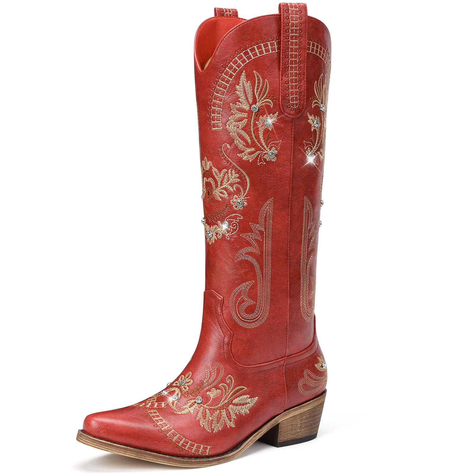 Dixhills Women's Wide Calf Knee High Sparkly Rhinestone Western Country Boots - Glitter, Classic Embroidery, Pointed Toe, Pull On Zipper Retro Boots