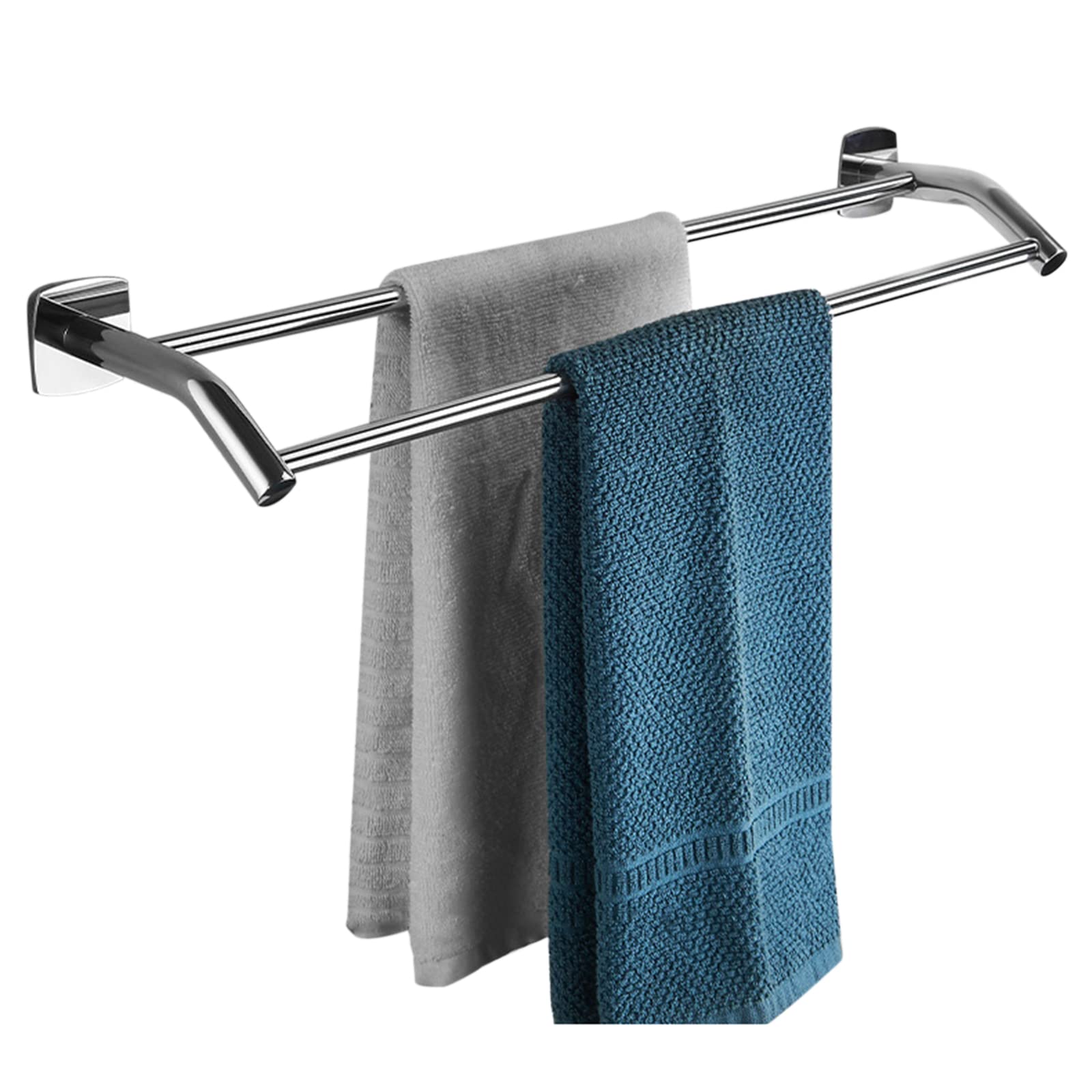 Porte-serviettes double auto-adhésif 40 cm en acier inoxydable argenté pour salle de bain