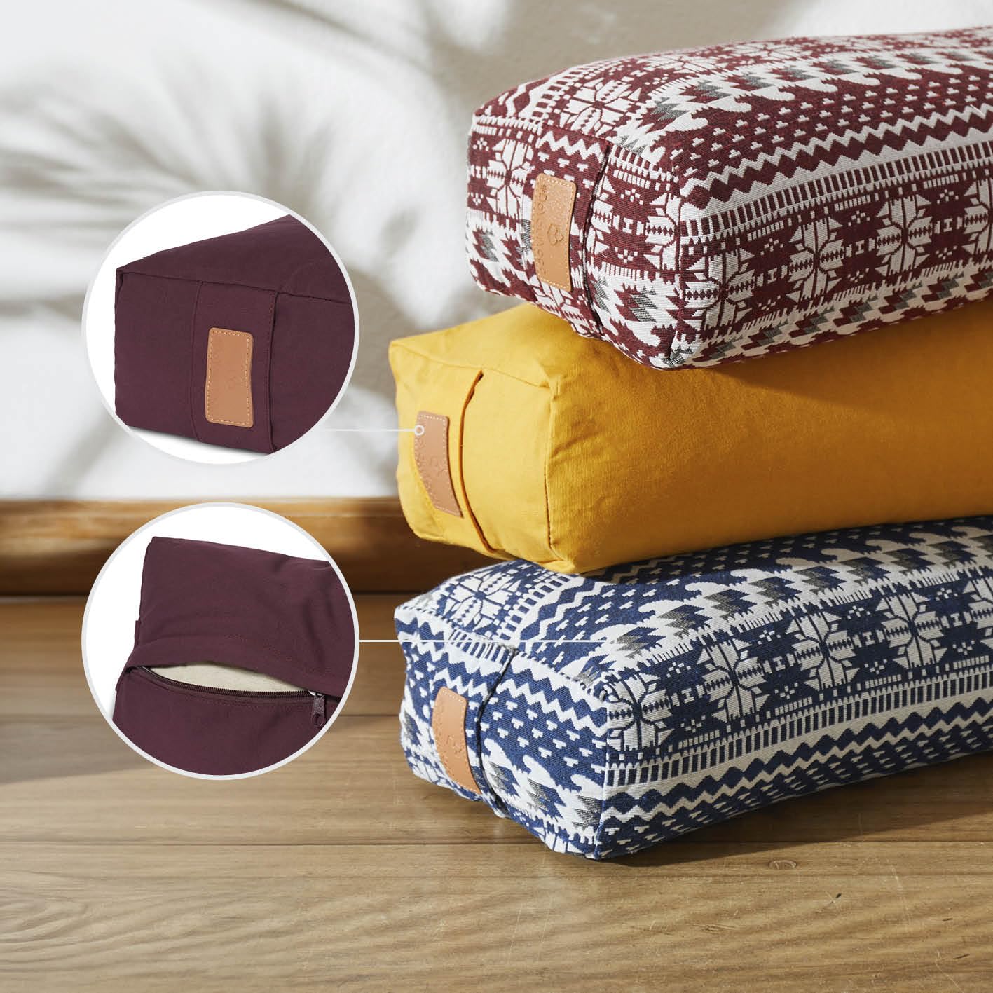 Bolster yoga angolare »Paravati« con pula di farro bio/ Lung. ca 67cm e ca. 13cm Altezza - ideale come cuscino yoga/cuscino zafu/cuscino meditazione/supporto meditazione. 100% cotone- marrone terra
