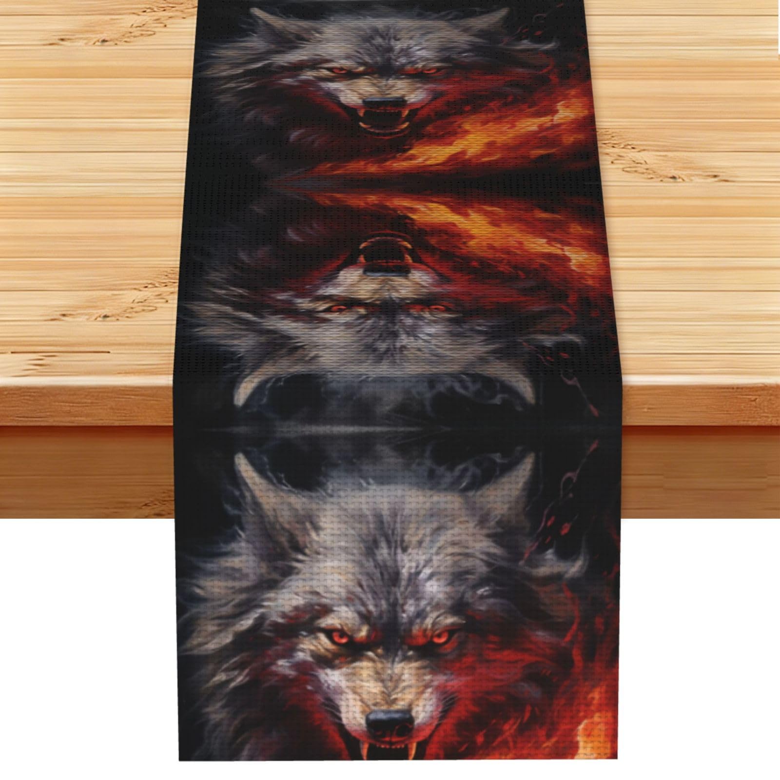 Wolves in the Flame Roar Linen Feel Table Runner Wedding Party Home Decoration