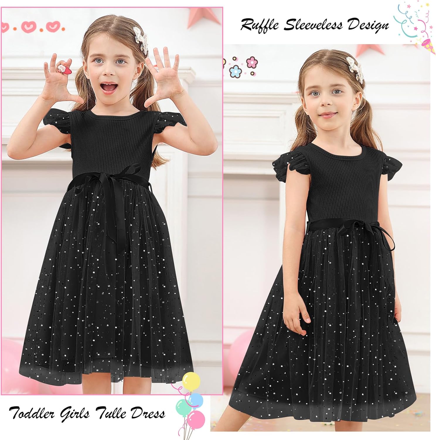 Vogseek Toddler Girls Tulle Dress Ruffle Sleeveless Summer Baby Girl Fashion Tutu Dresses 2-6Y - Image 2