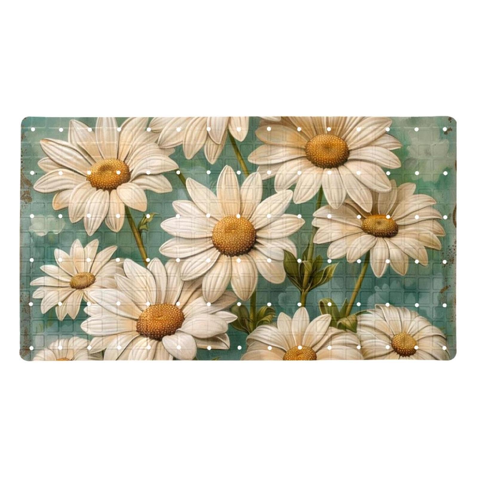 Tapis de bain antidérapant vintage grand format marguerites lavable