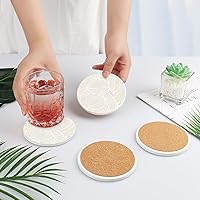 Vista 5 de Juego de 2 posavasos de mesa absorbentes de cerámica, resistentes al calor, con base de corcho, diseño de hojas para proteger los muebles