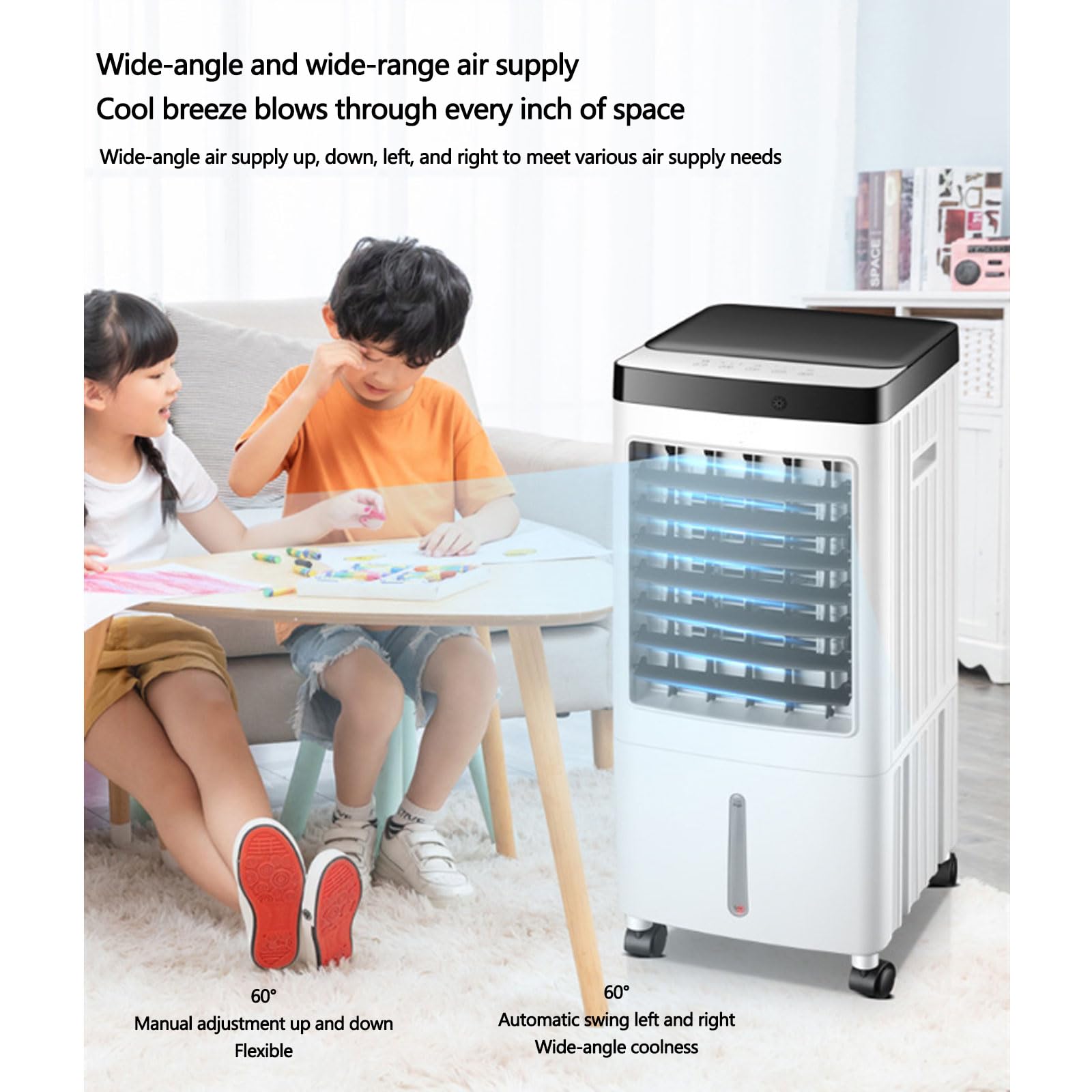 Kühlventilator, tragbare Klimaanlage-Lüfter, Wasserkühlung mit Universalrädern, 7-Stunden-Timer, 3 Windgeschwindigkeiten, 10L großer Wassertank für Wohnzimmer, Schlafzimmer und Büro
