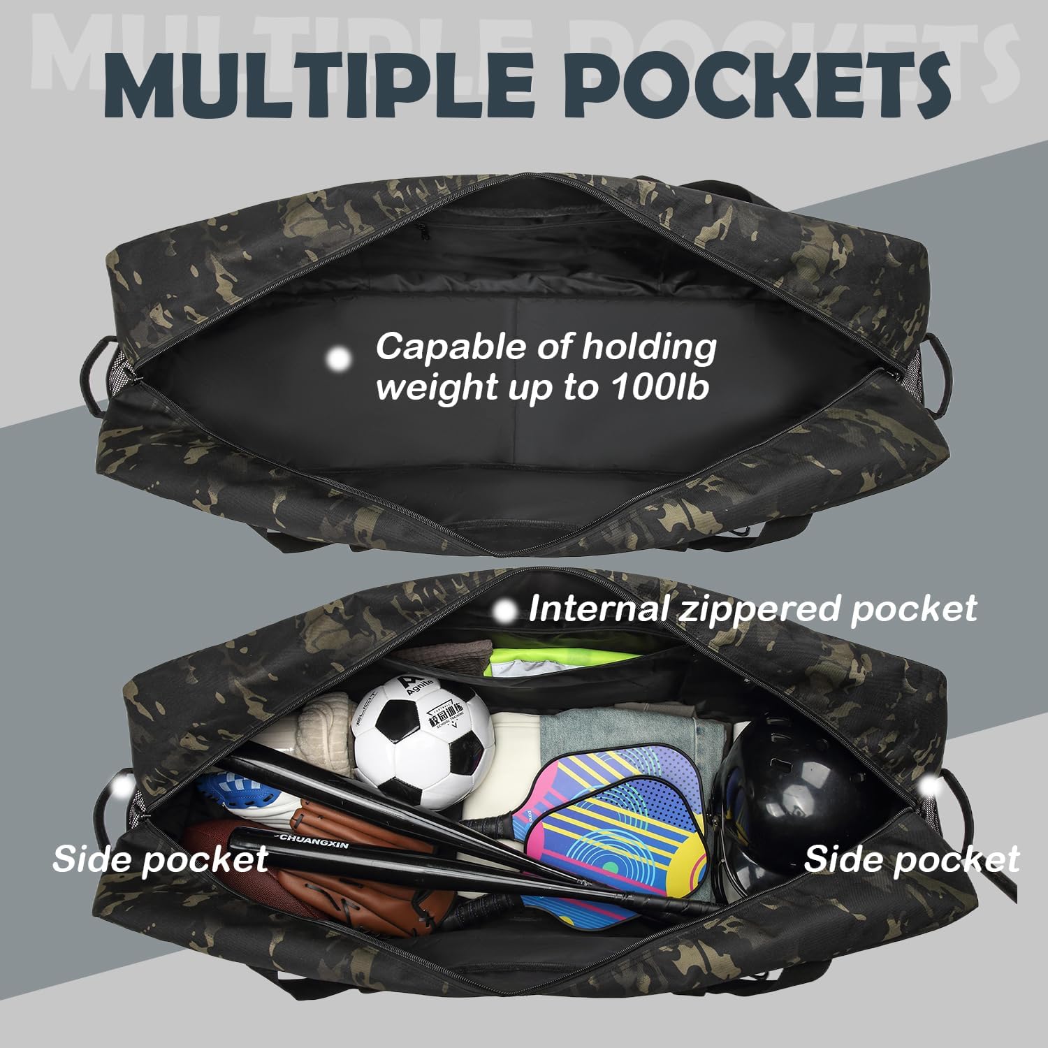 125L Extra Large Duffle Bag for Travel - Heavy Duty Duffle Bag with Multiple Pockets for Camping Gear Travel Storage Tent Storage Sports Equipment, Black CM - Image 3