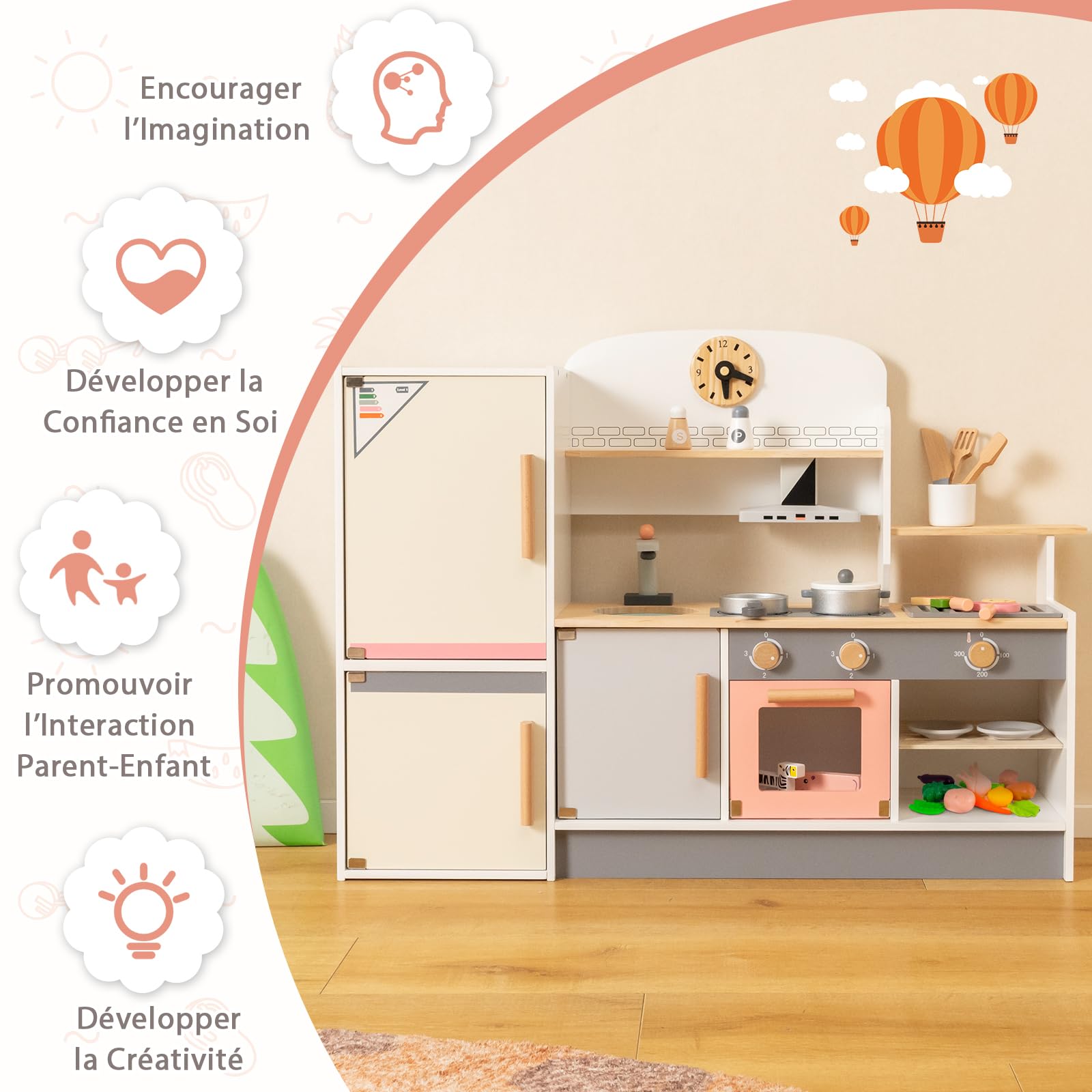 Cuisine En Bois Enfant Avec Effet Sonore, Jouet De Cuisine Enfantavec Tableau Noir Et 6 Compartiments De Rangement Pour 3 6 Ans Noir 97543377