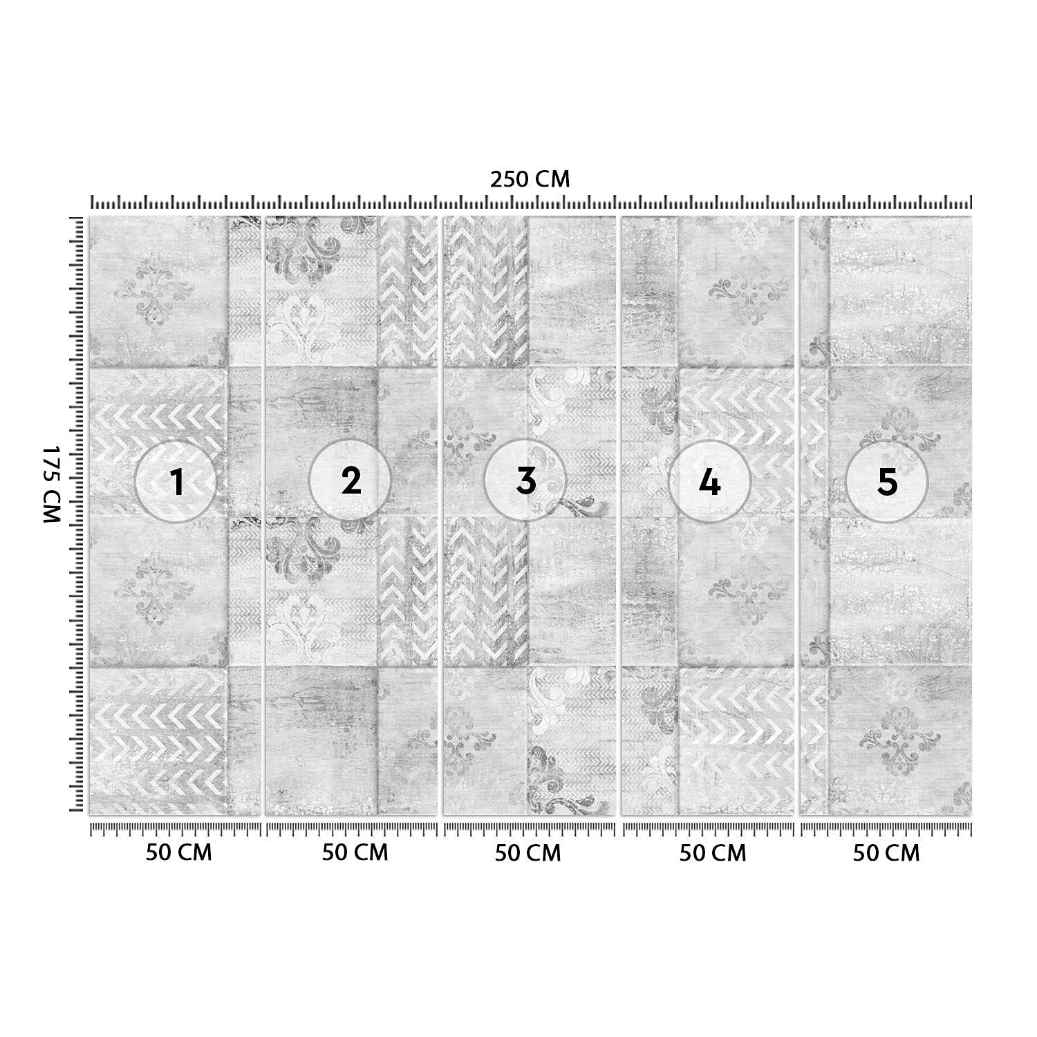 Feeby Fototapeta Na Ścianę Patchwork Strata Kafelki 250x175 cm Szary Tapeta Papierowa Do Sypialni Biura Salonu Kuchni Łazienki Zawiera Klej Montażowy Mozaika Ornament