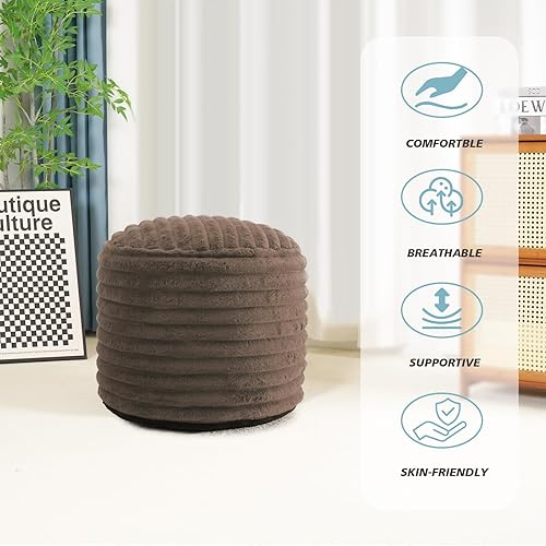 Miniatura 6 de Puf otomano de relleno redondo para reposapiés, pufs de piel sintética con relleno de trozos de espuma, cojín otomano de almacenamiento, silla de