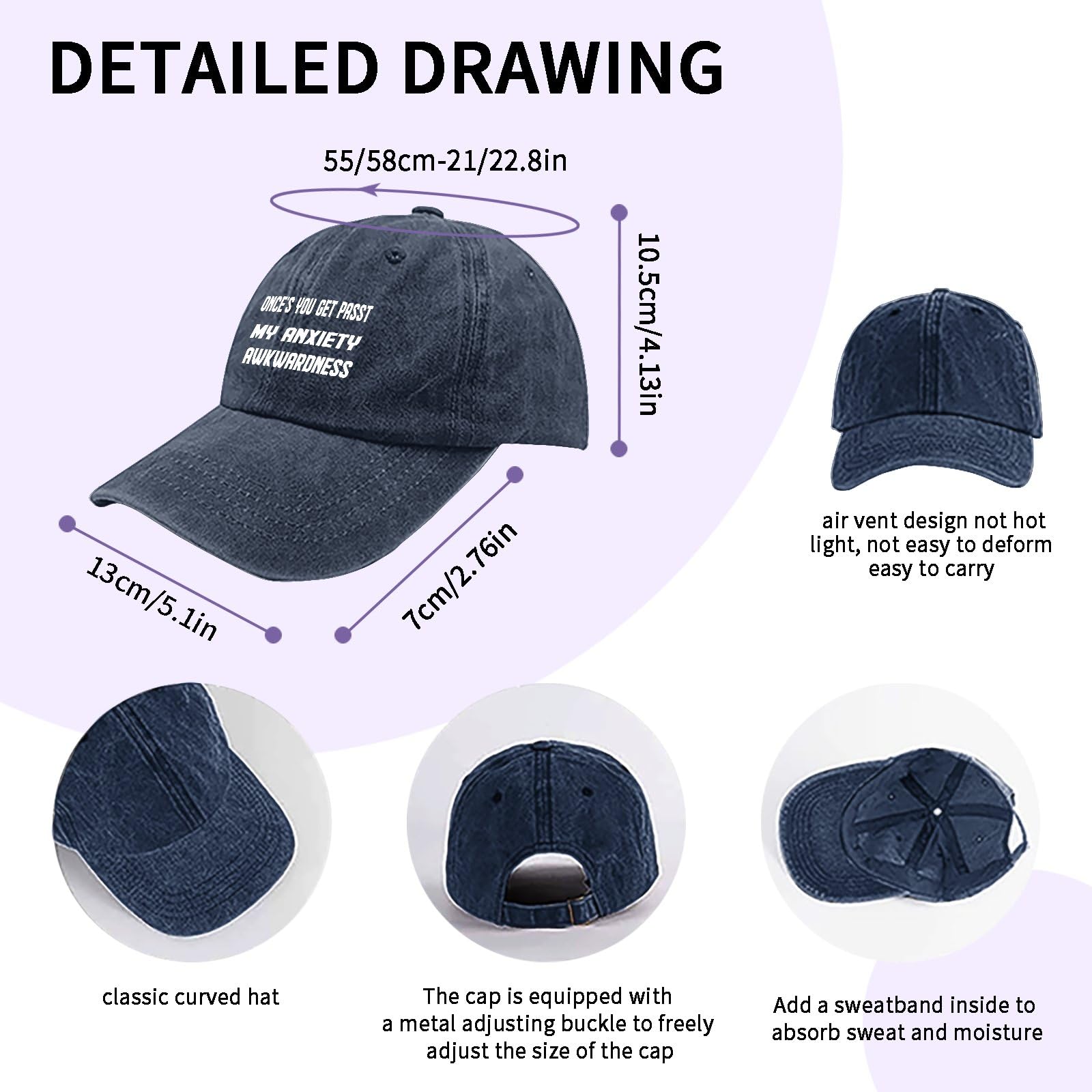 Once's You Get Passt My Anxiety Awkwardness Dark Hat for Mens Stylish Washed