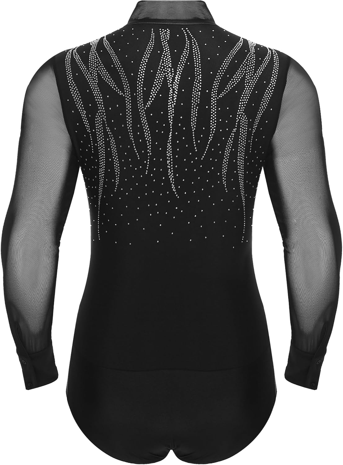 Men See-Through Mesh Latin Tango Dance Leotard Metallic Long Sleeve Cha Cha Rumba Dance Costume