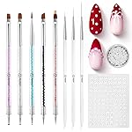 Beetles Nail Art Brushes 8pcs - Crystal Nail Art Tools 5pcs Double-headed Nails Dotting Tool, 3pcs Striping Liner Brushes for Nails with Pearls Bowknot Stickers, DIY Home Salon Manicure Design Tools
