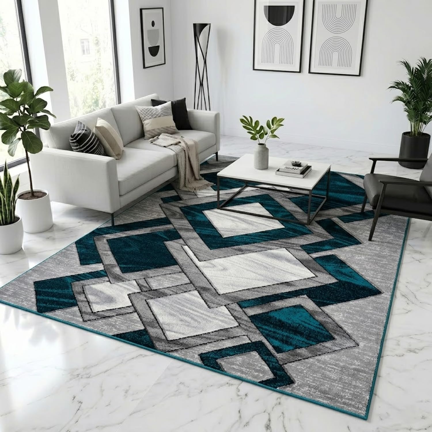 PHP Carpet Rugs for Living Room Bedroom Rug - Modern Style Abstract Sturdy Soft Rugs For Bedroom Large Area Rug - Teal, 160 x 230 cm — image 1