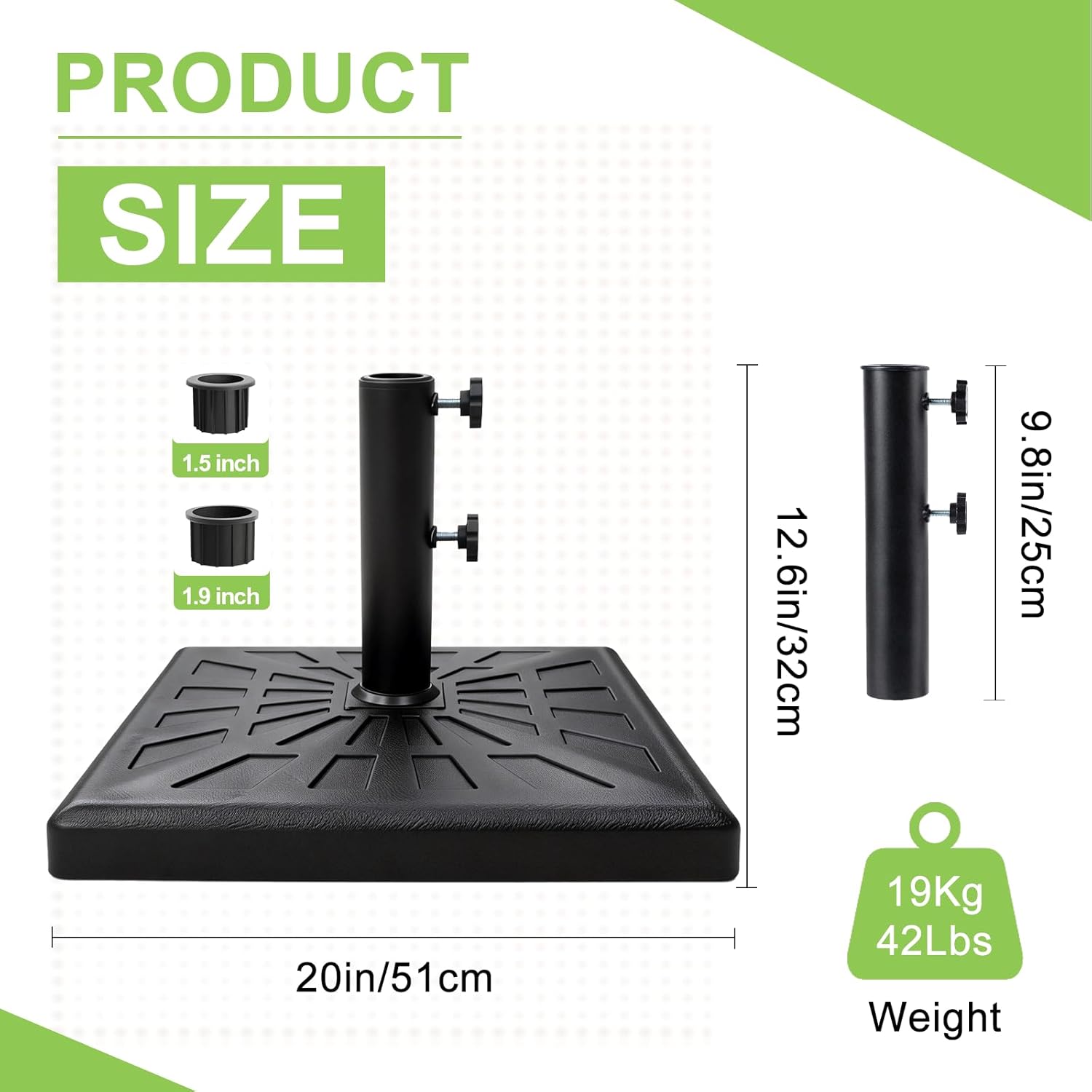 T&Jero 42 lb Square Heavy Duty Patio Market Table Umbrella Base Stand Weight for Outdoor, Black