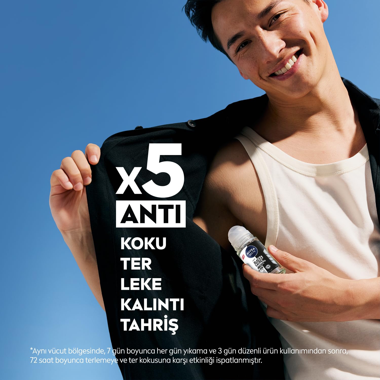 NIVEA Men Erkek Roll On Deodorant Black&White Invisible Güçlü Etki 50 ml,72 Saat Anti-perspirant Koruma