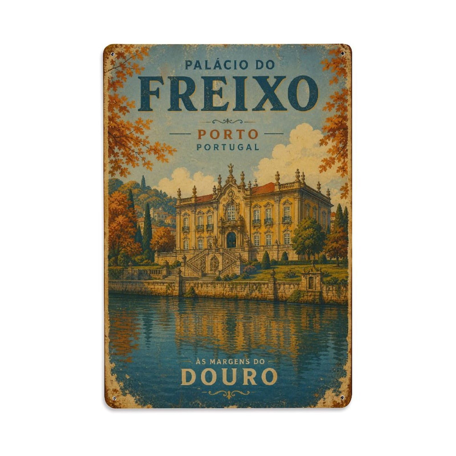 Huiyhb 8X12inch(20X30cm) Vintage Travel Palacio Freixo Baroque Palace Portugal Metal Tin Sign