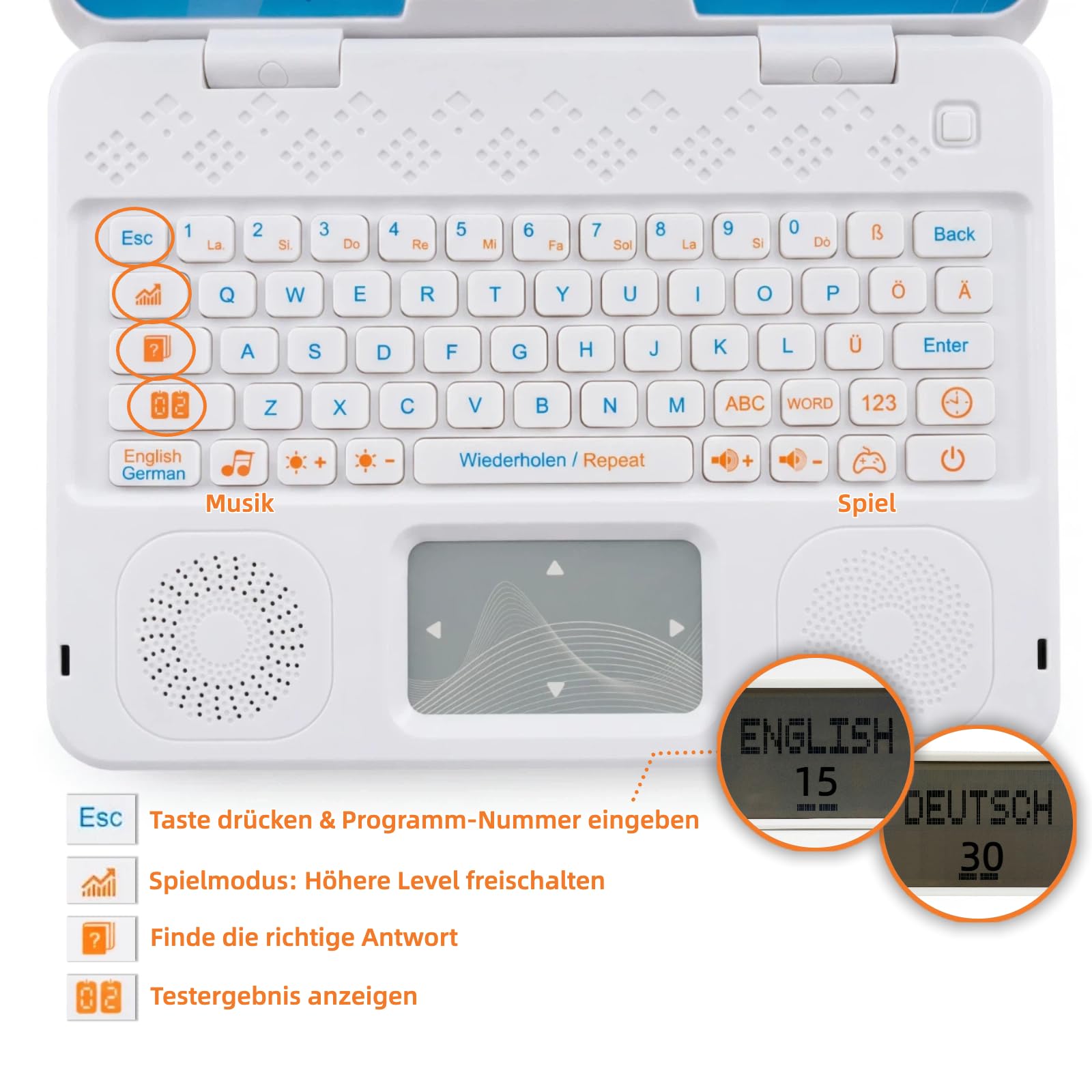 Kinder Laptop - Bilingualer Lerncomputer (DE/EN) mit 9,7x5,2cm Bildschirm für Mathe, Alphabet, Musik & Spiele