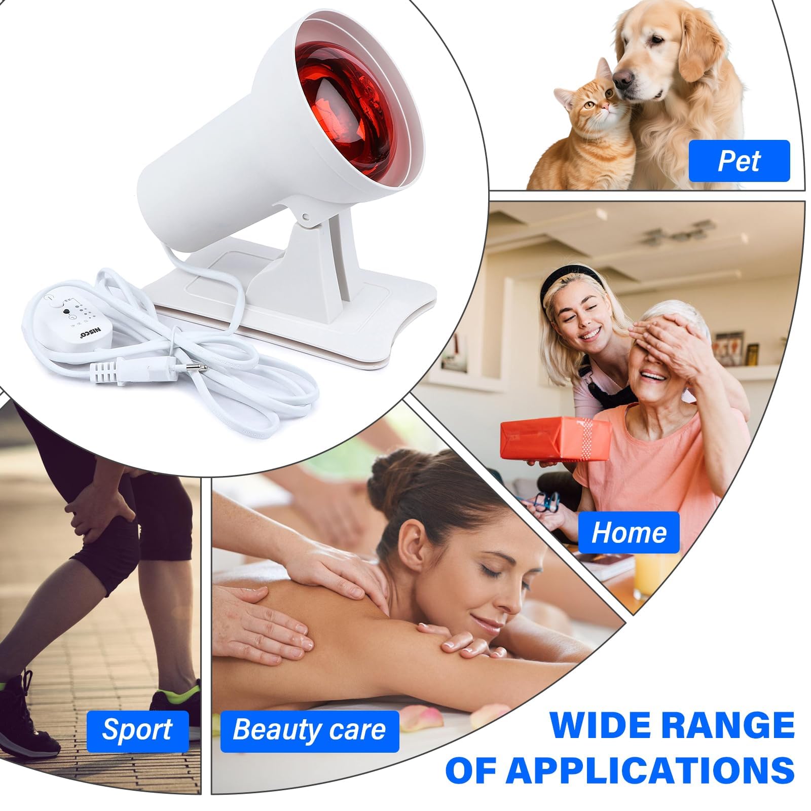 GOMETY Lampe infrarouge 150 W - Lumière infrarouge - 150 W - Avec minuterie et température réglable - Angle réglable - Pour fatigue musculaire relaxante - Utilisation à la maison