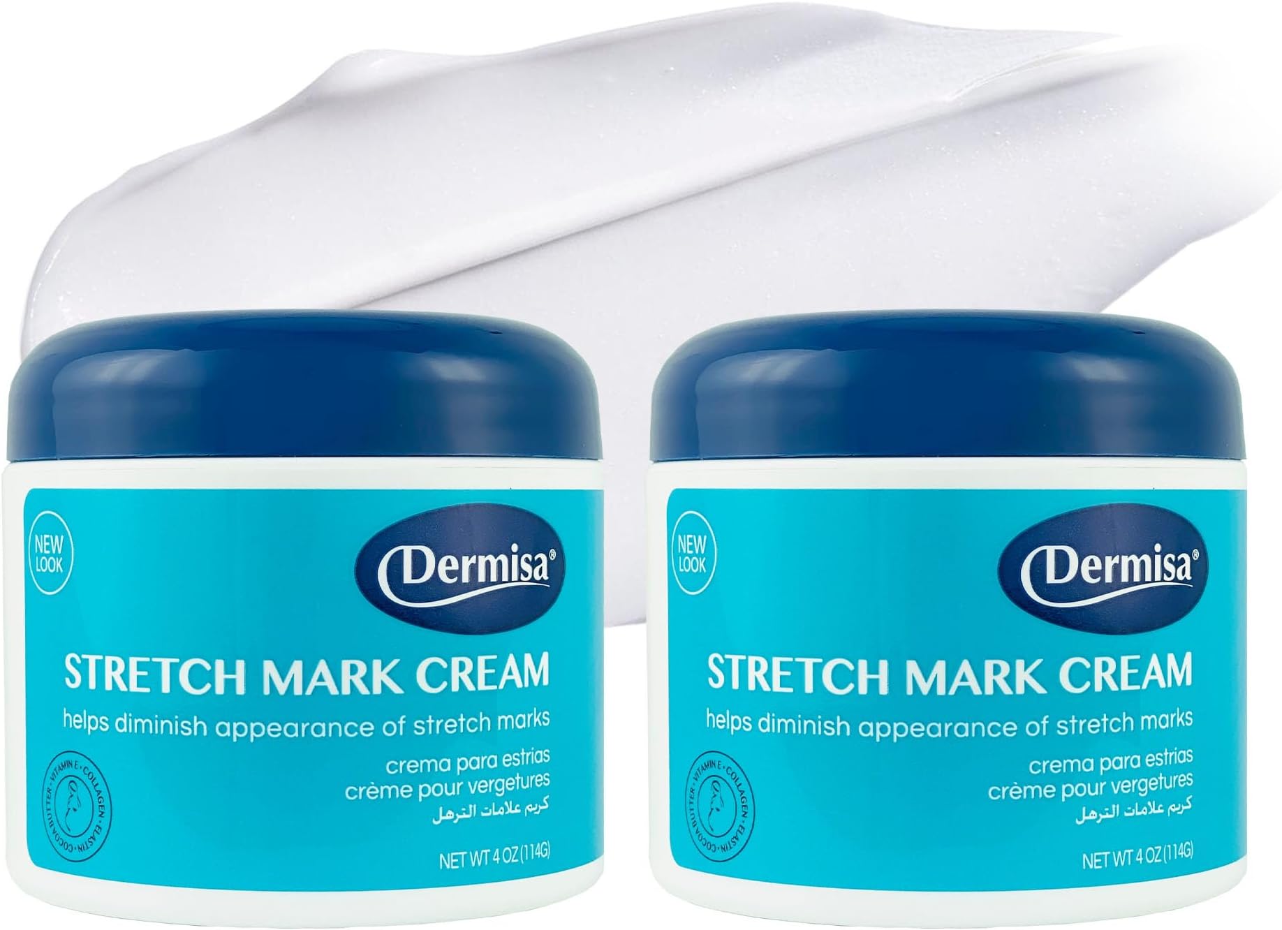 Dermisa Stretch Mark and Scar Cream with Cocoa Butter, Collagen, Elastin and Vitamin E - Intensive Body Moisturizer for Elasticity and Skin Repair - 4oz, Pack of 2