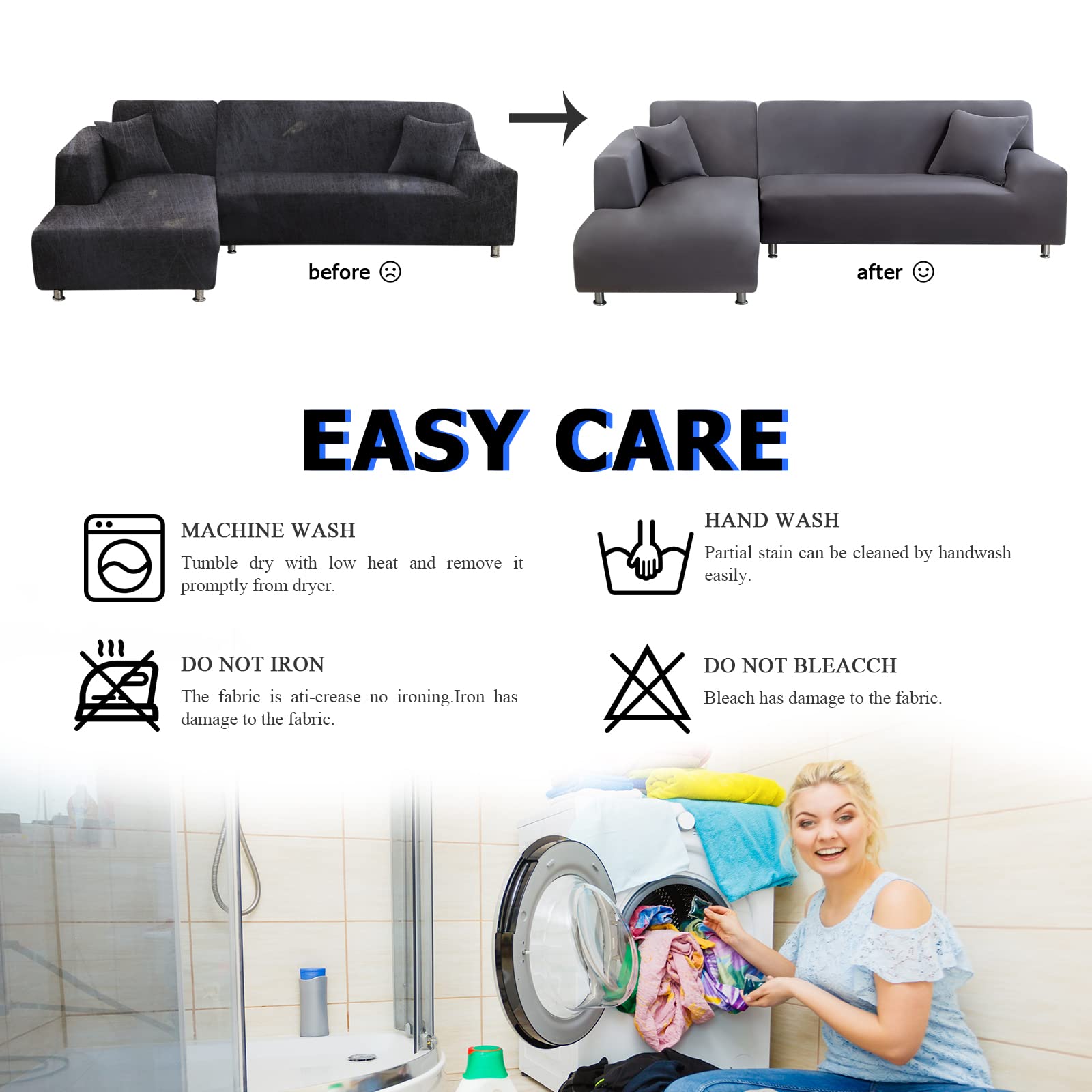 Lydevo Copridivano con Penisola Elasticizzato,Copridivano Angolare a Sinistra/Destra Universale con 2 Federi,Fodere Divano Penisola Forma di L,Chaise Longue Sofa Cover(2 Posti+3 Posti,Grigio)