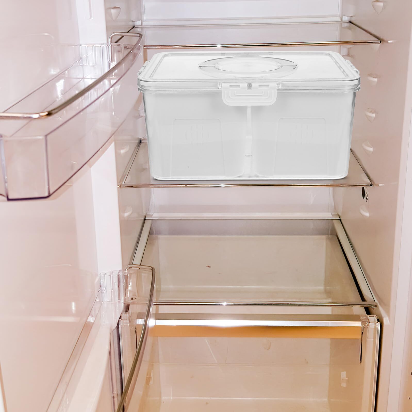 Kühlschrank Lebensmittelorganizer aus Kunststoff mit Mehreren Fächern | Frischeboxen für Lebensmittel, Wiederverwendbarer Behälter, Leicht zu Reinigen und Transparent Sichtbar