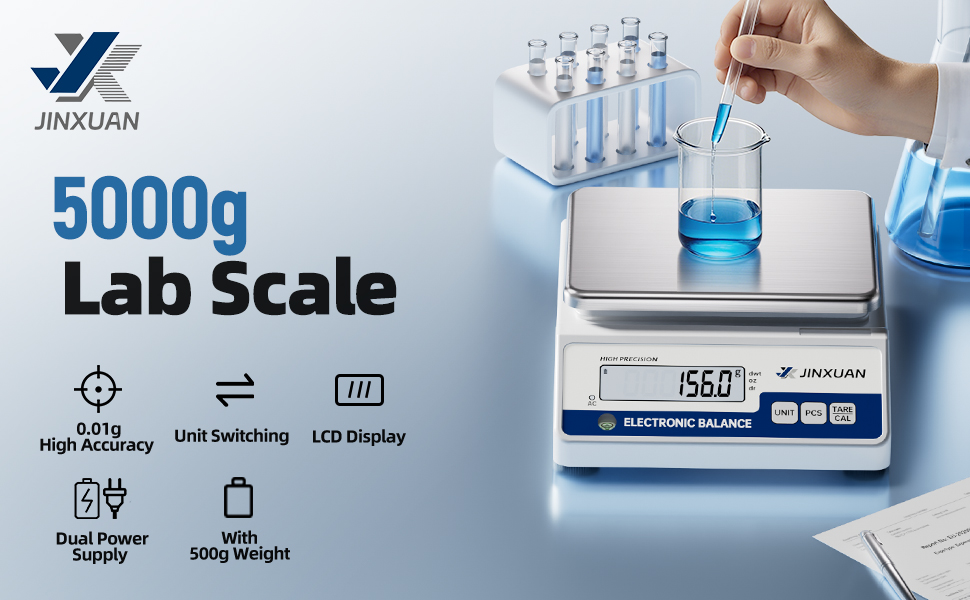 Image of Lab Scale 0.001g Accuracy 500g Digital Milligram Scale Lab Analytical Balances with Windshield RS232 Port 200g Calibration Weight Precision Scale Electronic Scale for Power Jewelry Gold Silver