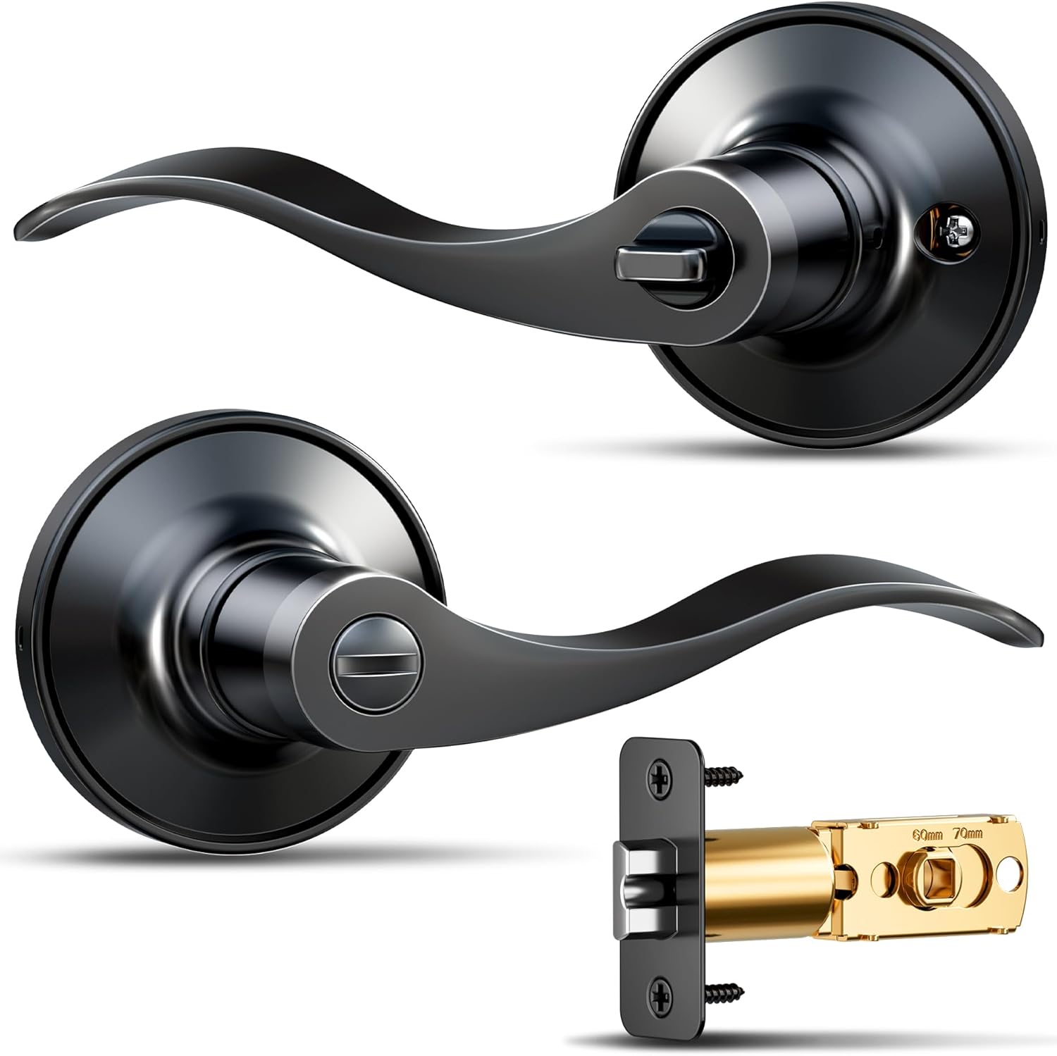 Veise Door Handle Privacy Door Levers, Wave Style Interior Door Knobs for Bedroom and Bathroom, Keyless Reversible Lever Handles for Left/Right Handed Doors, Matte Black