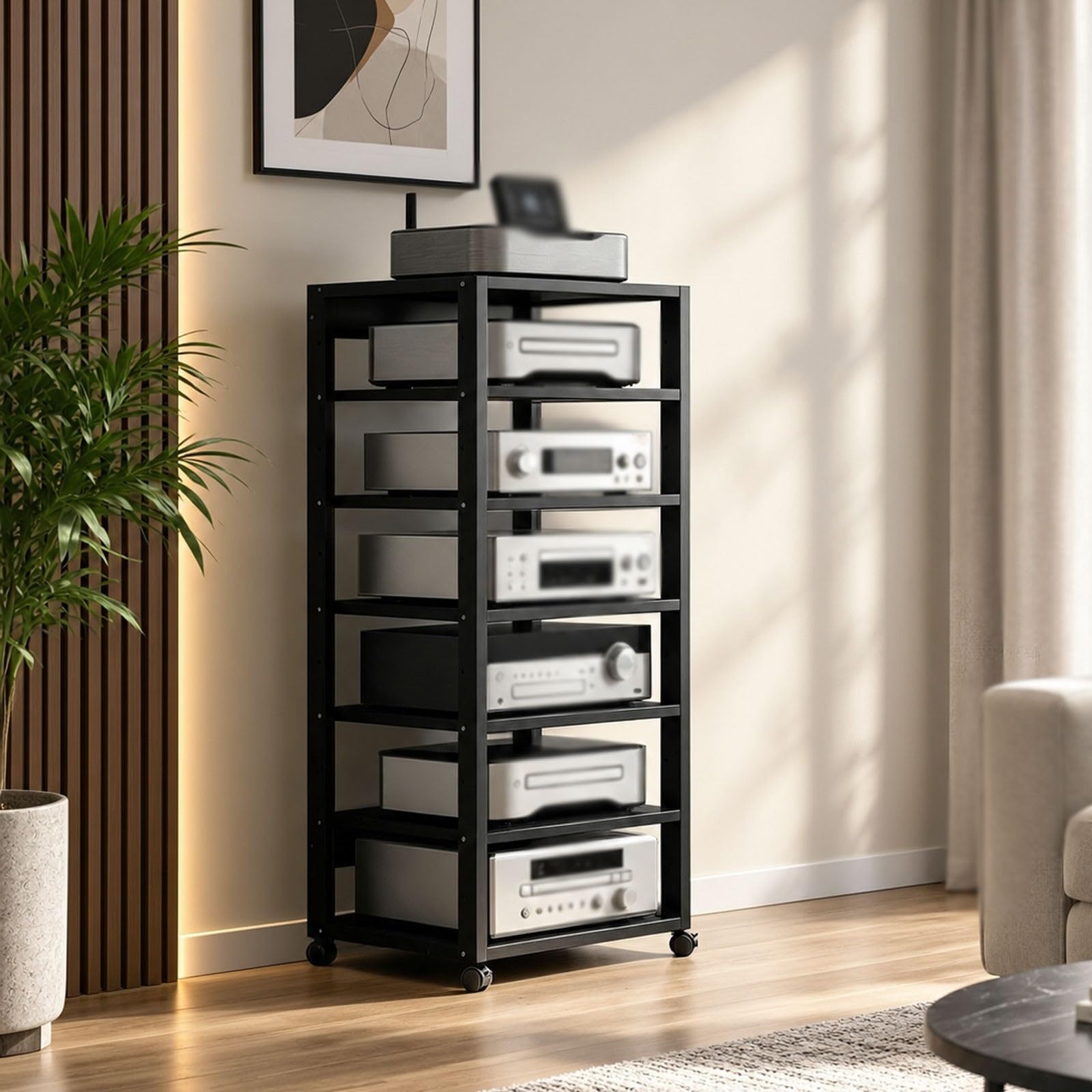 Rack Audio Mobile 7 Ripiani Supporto Stereo AV con Ruote