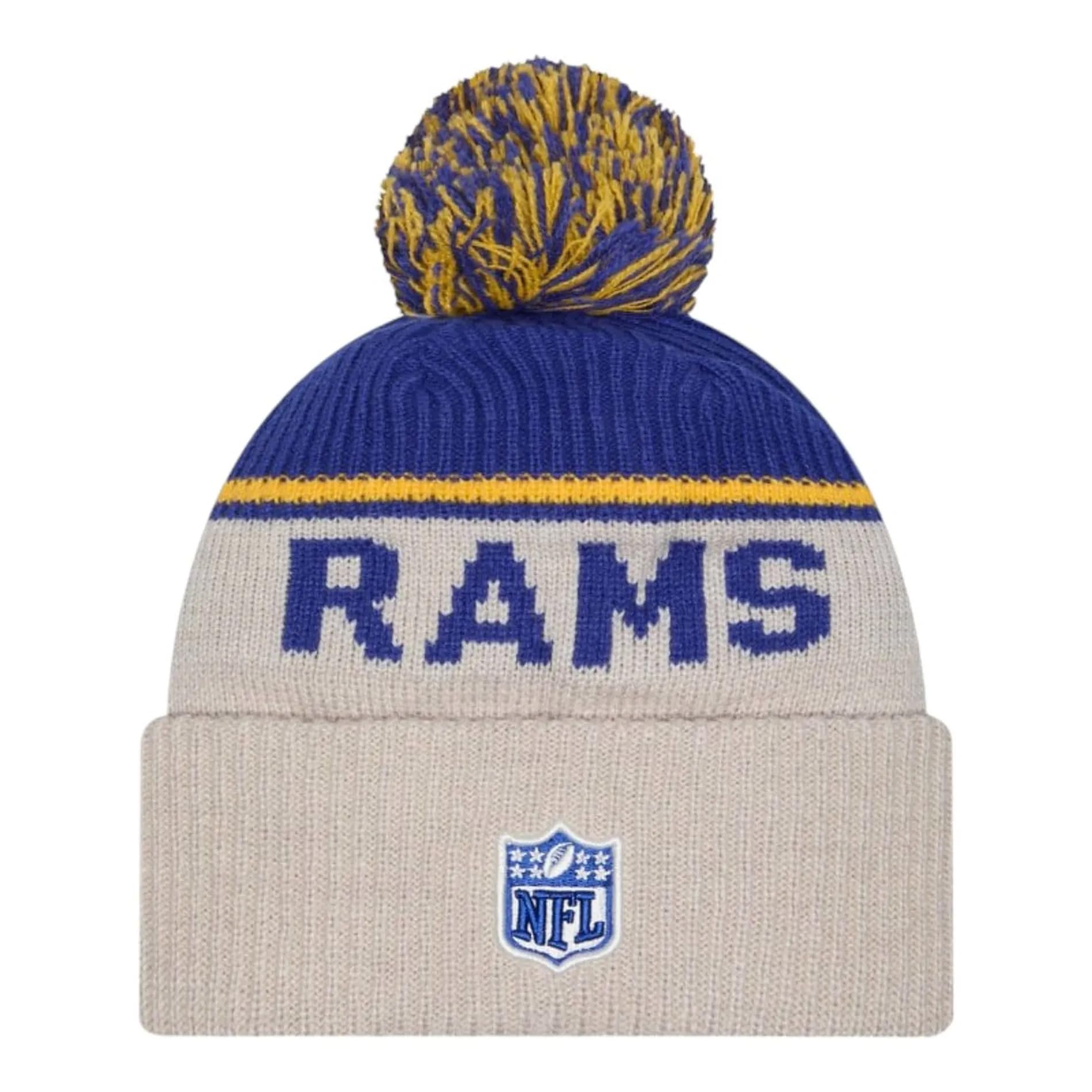New Era Unisex-Adult NFL Team Color Cream Official Sideline Historic Cuffed Knit Pom Beanie Cold Weather Knit Hat (Los Angeles Rams - Blue)