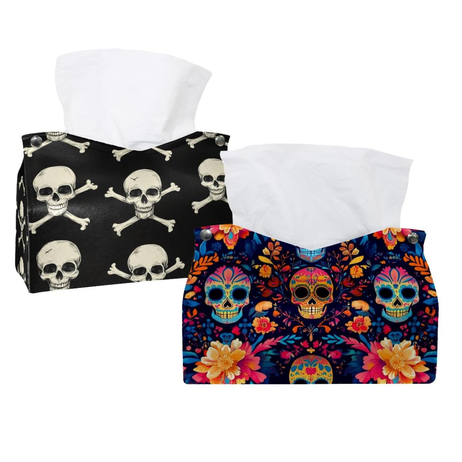Boîte à mouchoirs Halloween crâne : lot de 2 distributeurs au fini texturé durable