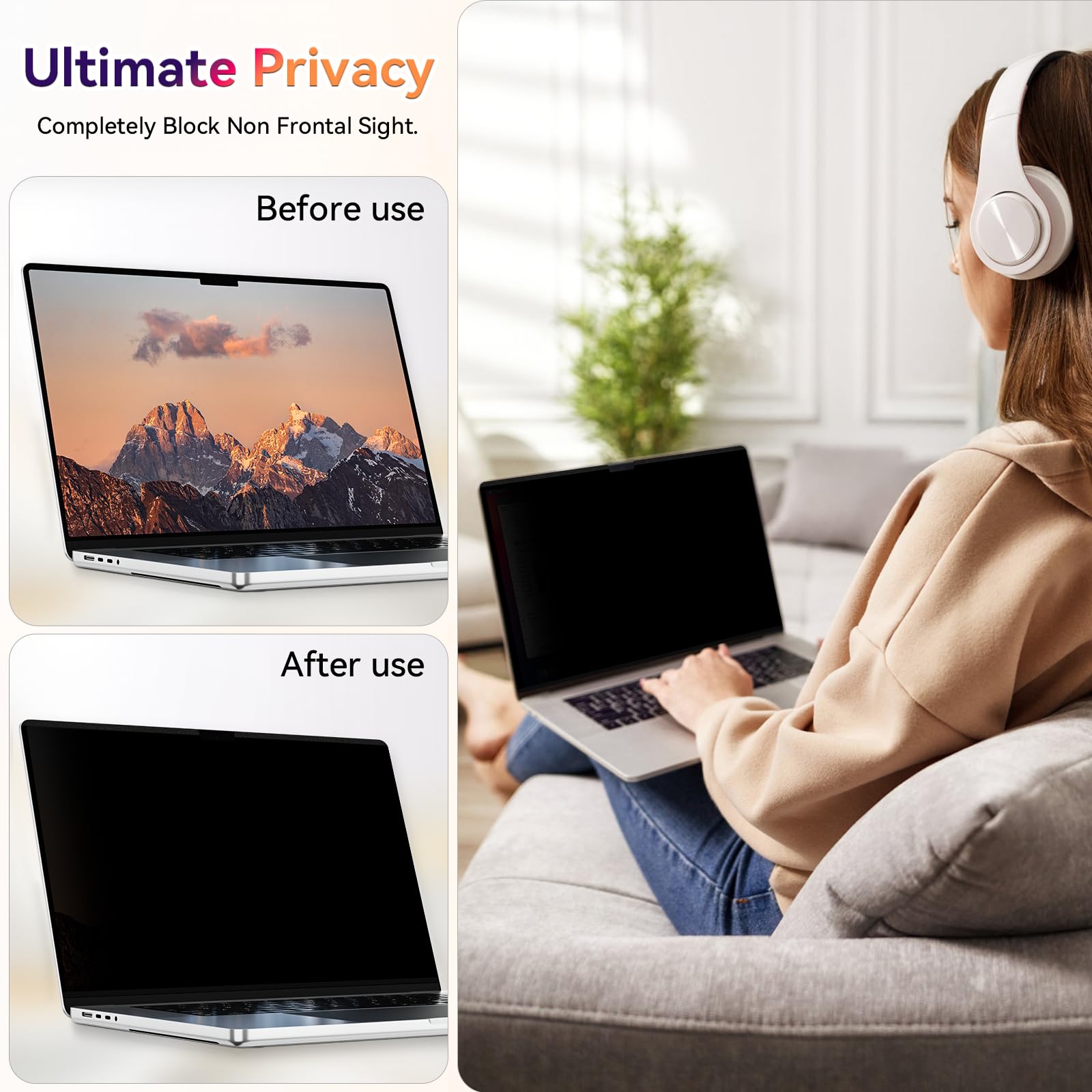 Magnétique Filtre de Confidentialité pour MacBook Pro 14 Pouces 2021-2024 M1 M2 M3 M4 Pro Max, Amovible Anti Espion Protection Ecran