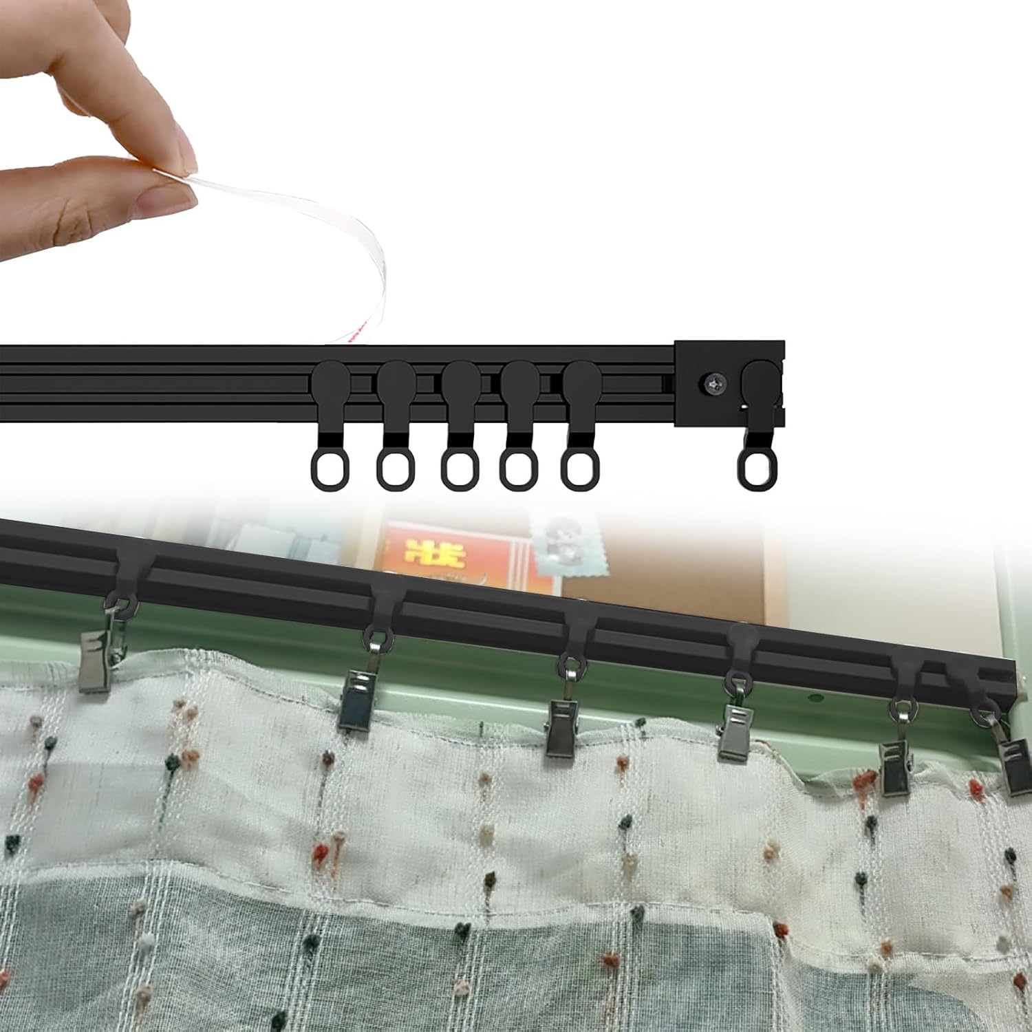 Self-Adhesive Curtain Track for Bathroom, 3.3ft Wall/Ceiling Mounted Sliding Rod, No Damage Installation, Durable Rieles para Cortinas, Easy to Use