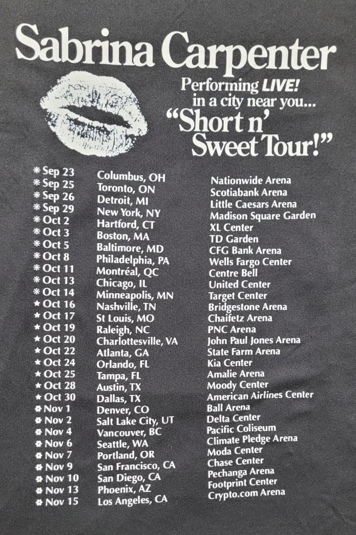 Amazon.co.jp: サブリナカーペンターShort n' Sweet TOUR TシャツL黒