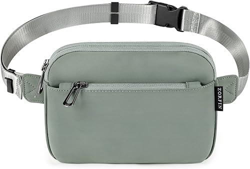 ZORFIN Riñoneras para mujeres y hombres, bolsa para cinturón con 4 bolsillos con cremallera, riñoneras modernas, bolsas cruzadas ligeras con correa