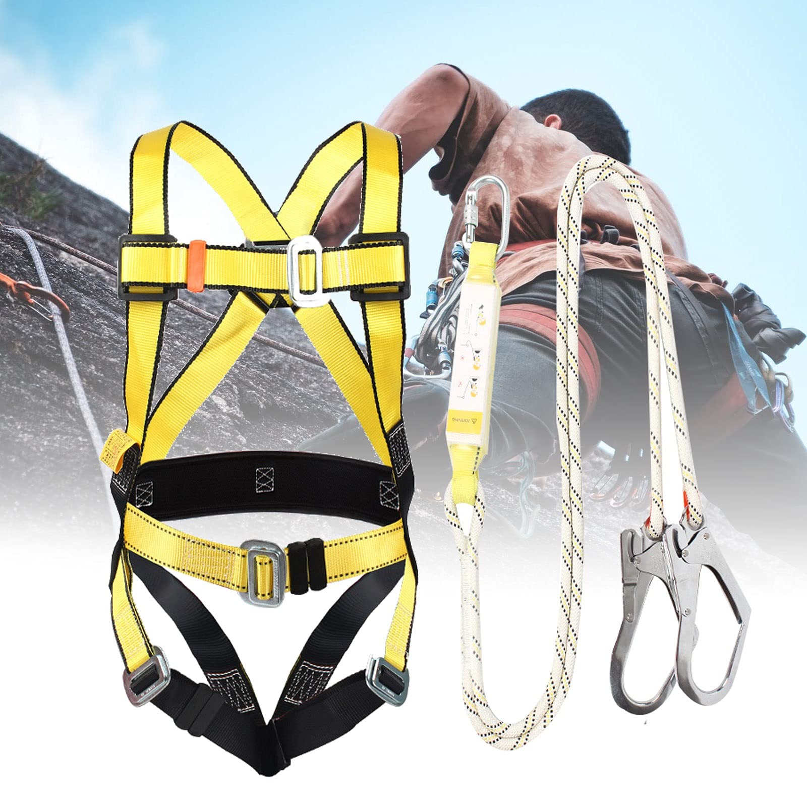 SwaYve Kit de Harnais de Sécurité, Harnais Antichute, Harnais de Protection Complet de La Ceinture de Sécurité Pour L'Escalade Des Arbres, L'Alpinisme, Les Pompiers