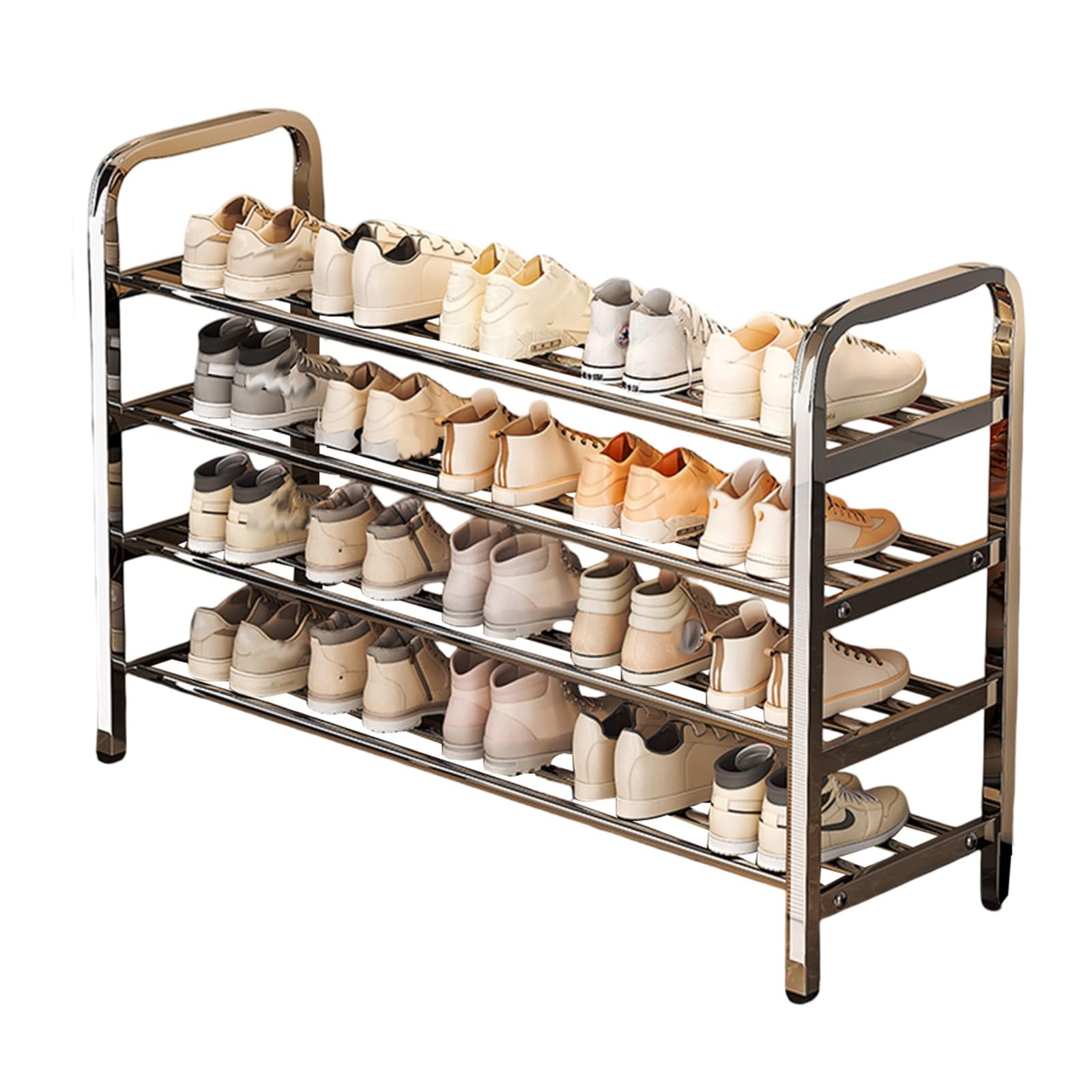 WHGURVH 4Tier Stainless Steel Shoe Rack MultiLayer Shoe Orga for Entryway Closet Stairway or Door SpaceSaving Storage Solution (L75 x W23 x H62.5cm)(L100 x W23 x H62.5cm)