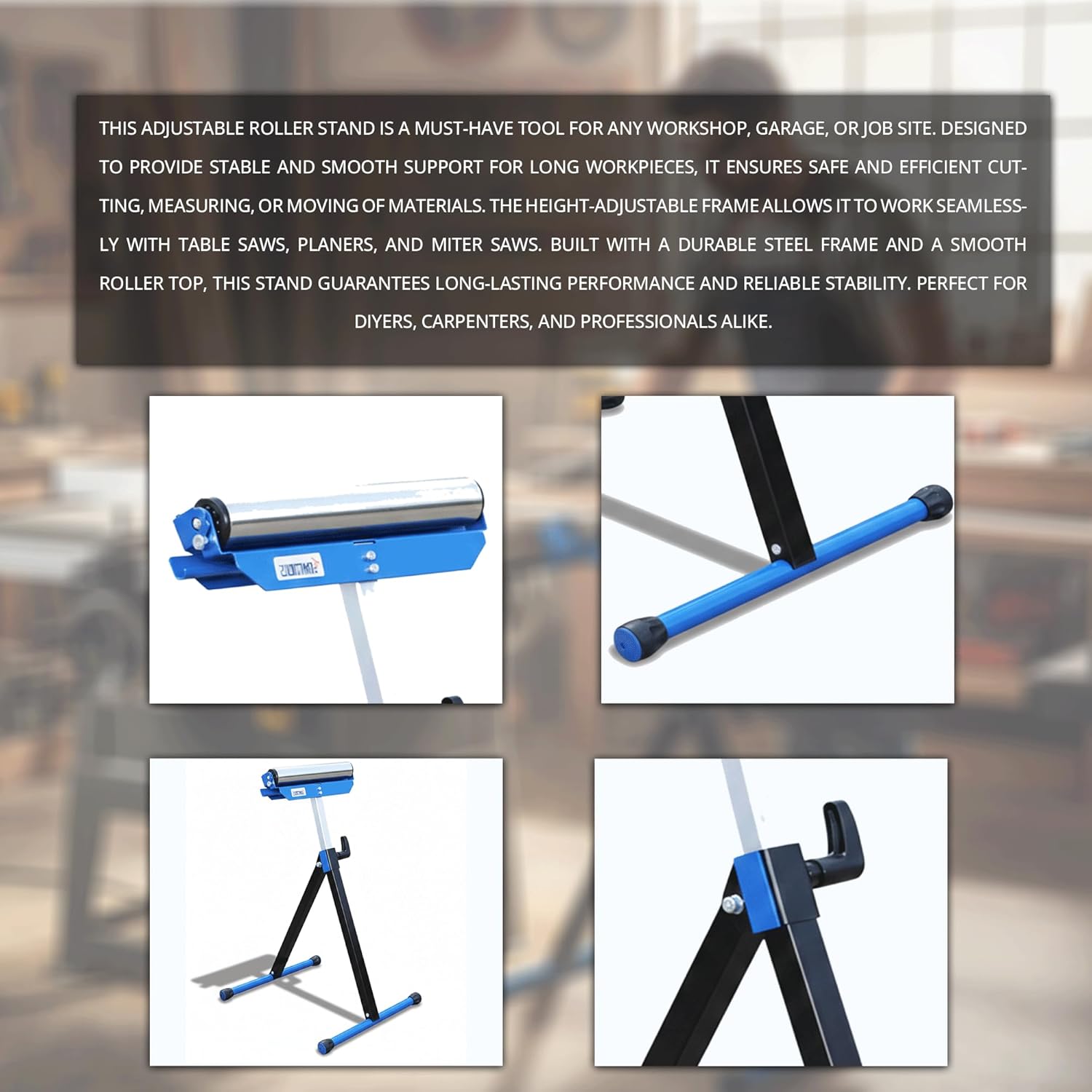 Folding Roller Stand – 1 Pack Heavy Duty Steel Support with 60kg Load Capacity | Portable Foldable Infeed/Outfeed Roller for Table Saw, Planer, Woodworking & Workshop
