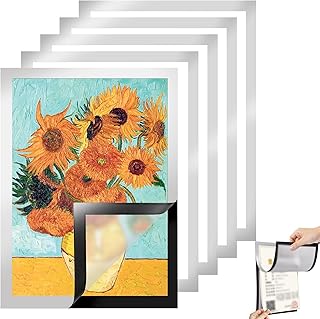 10 molduras magnéticas A4 autocolantes, com fecho magnético e bolso informativo, suporte para folhas para moldura de informação DIN A4, formato 32,5 x 24 cm, prateado