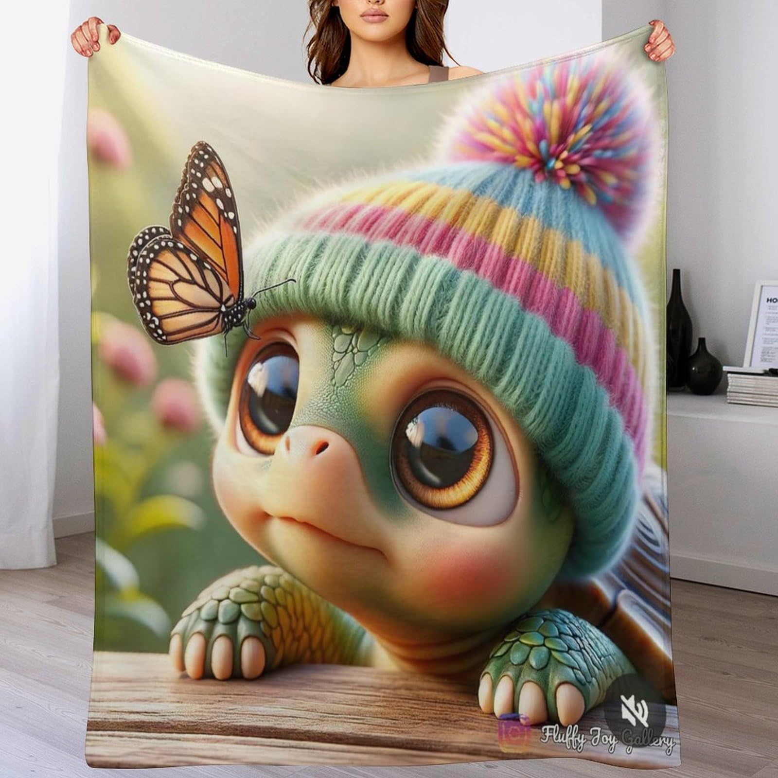 Couverture tortue mignonne flanelle chaude pour éliminer le froid du canapé