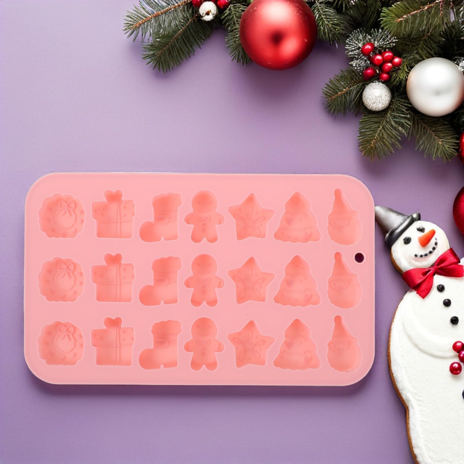 NUOBESTY 10 Unidades Molde de Silicona Navideño de 21 Cavidades Diseños 3d
