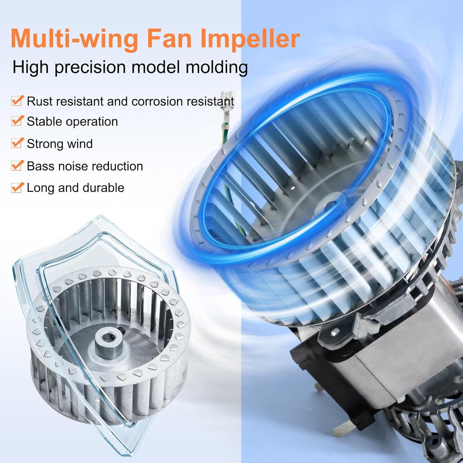 Criditpid Replacement FB-RFB241 Draft Inducer Blower Motor & Blower Wheel Kit for Jakel J238-150-1533, J238-150-15165, Fasco 7021-11559, Ametek 117104-01.(Without Housing)