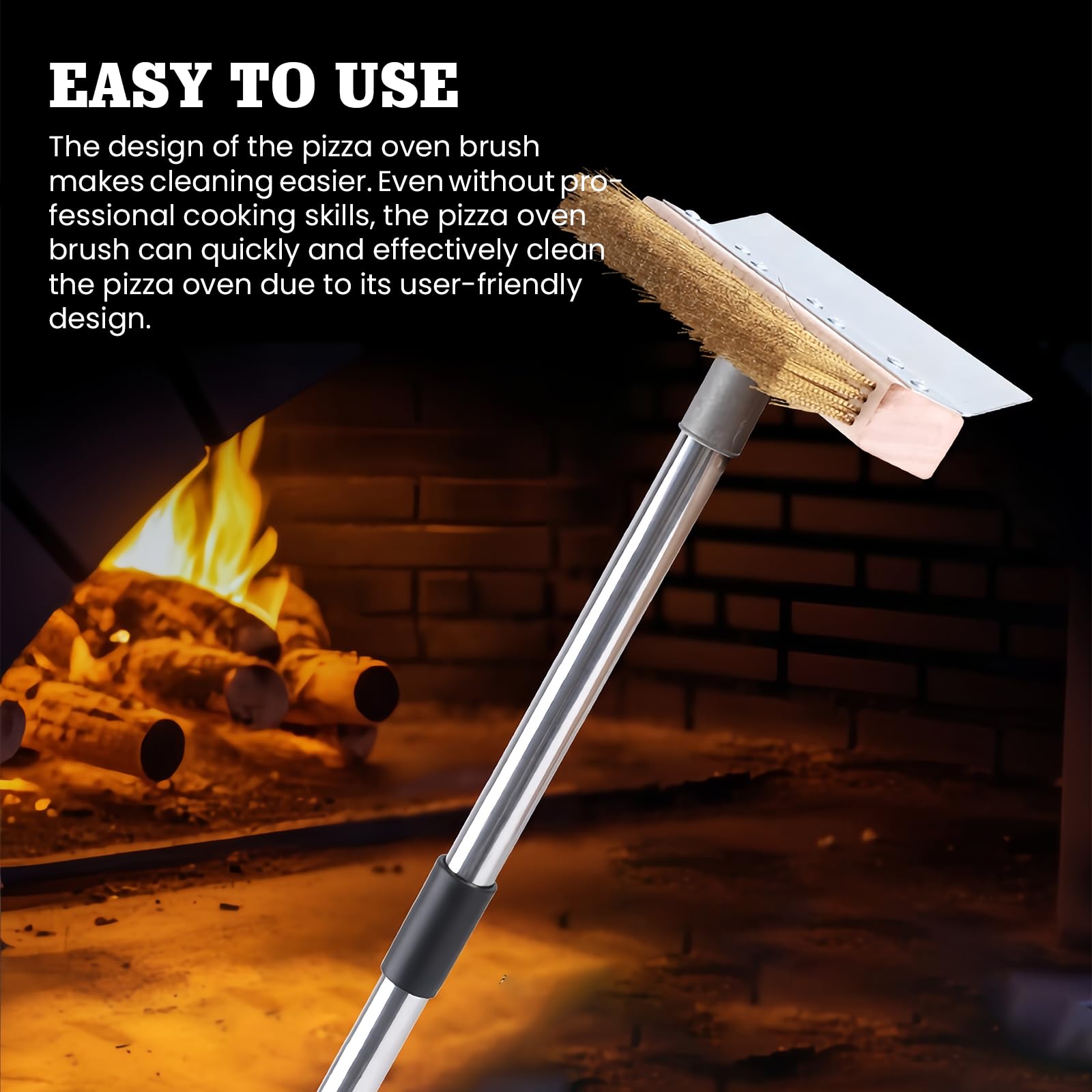 Cepillo para horno de pizza, 160 cm, cepillo de limpieza para piedra para pizza con rascador, cepillo para barbacoa, raspador de pizza con rascador de acero inoxidable, cepillo de limpieza con