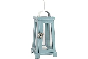 Stonebriar Coastal Worn Blue Wooden Tea Light Candle Lantern