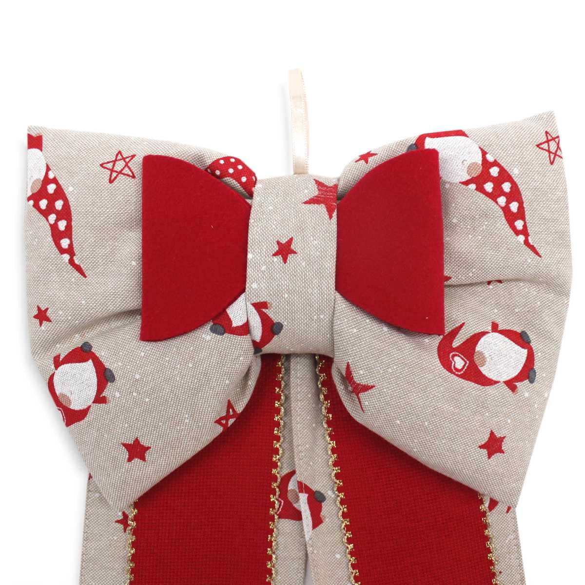 hobbymio.it Fuori Porta di Natale da ricamare a Punto Croce, Fuori Porta Fiocco con Tela Aida, Fiocco Natalizio con Tela Aida da ricamare a Punto Croce, Fantasia Gnomi Rossi