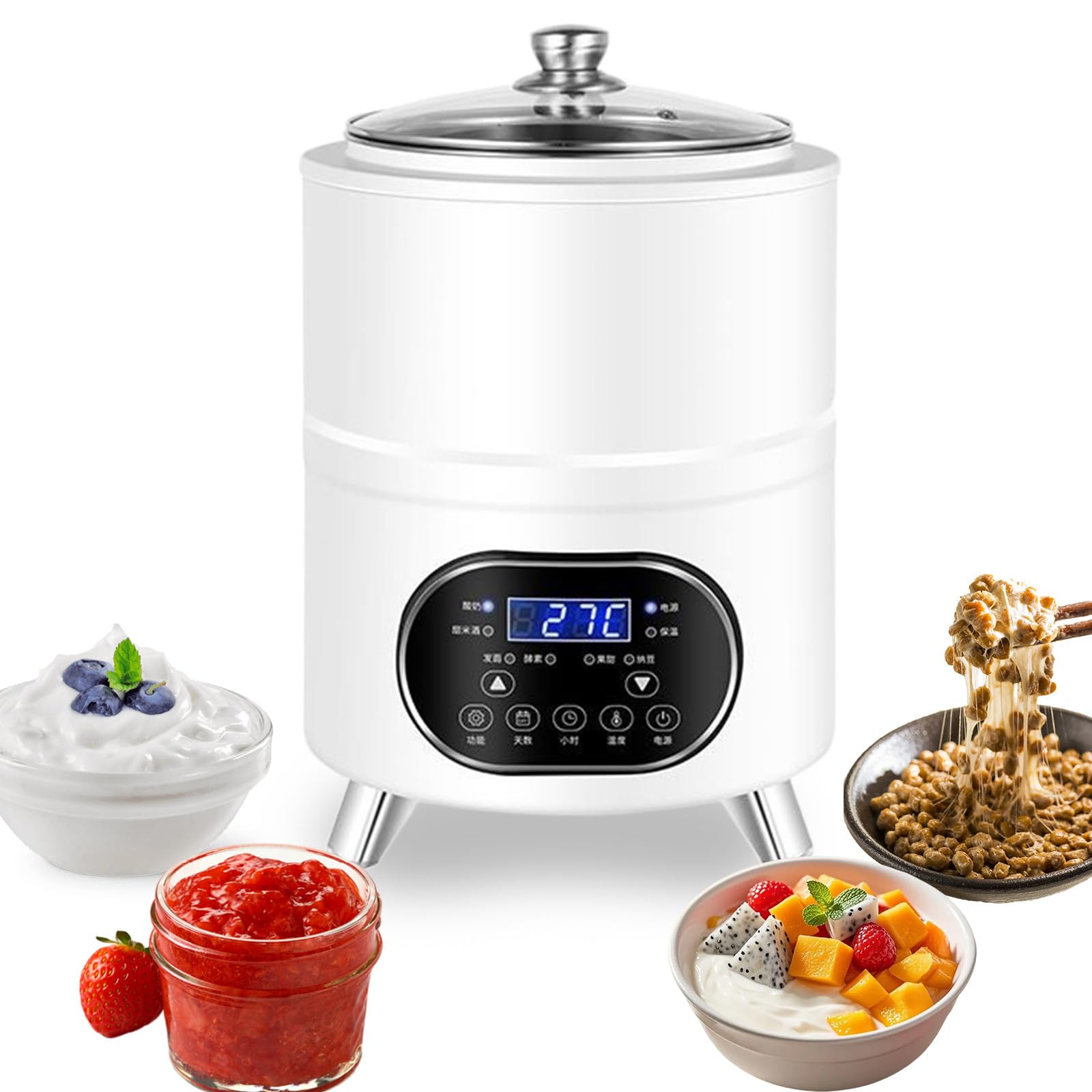 Yogurtiera da 400W, yogurtiera Greca con Rivestimento in Acciaio Inox, yogurtiera elettrica Portatile da 8 l per Yogurt, Vino di Riso, Formaggio e natto White-8L